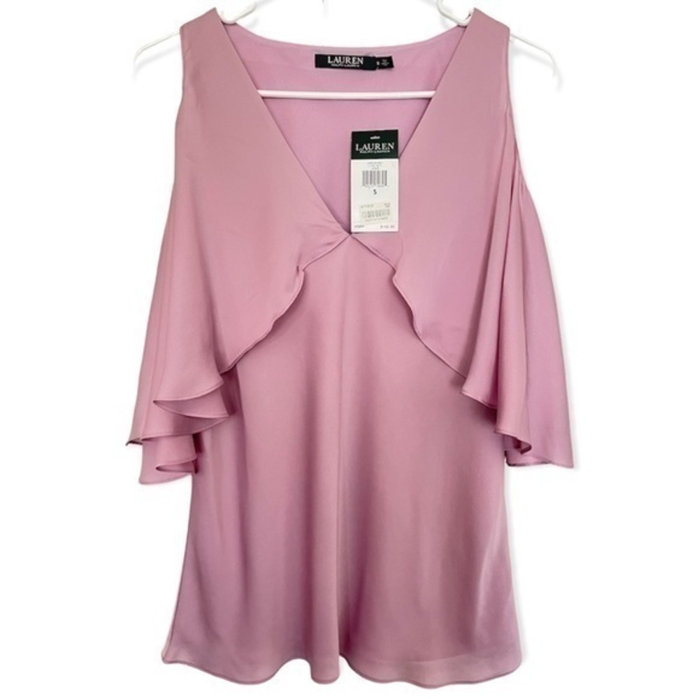 Lauren Ralph Lauren Black Label Cold Shoulder Top Flutter Cut Sleeves
